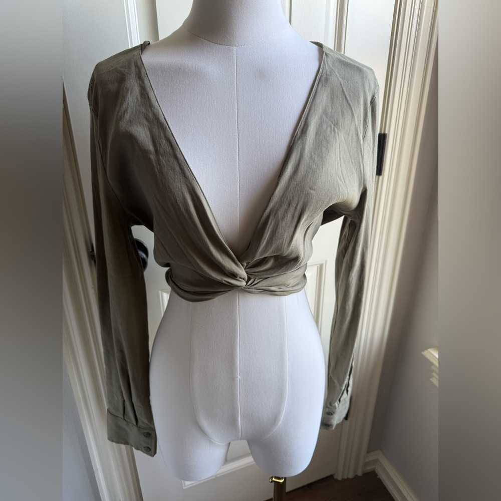 Zara Olive Twist-Front Blouse
